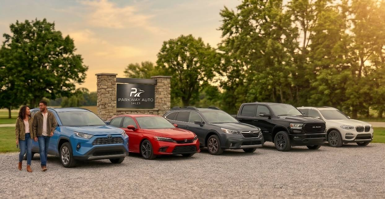 Parkway Auto Sales dealership in Ottawa with pre-owned vehicles out front